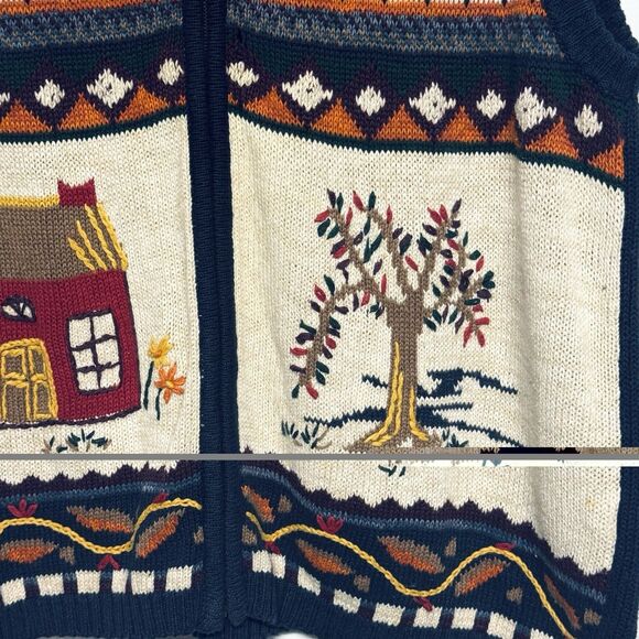 VTG Gina Peters Woman Embroidered Sweater Vest Full Zip Tree House Leaves 1X - Picture 3 of 6